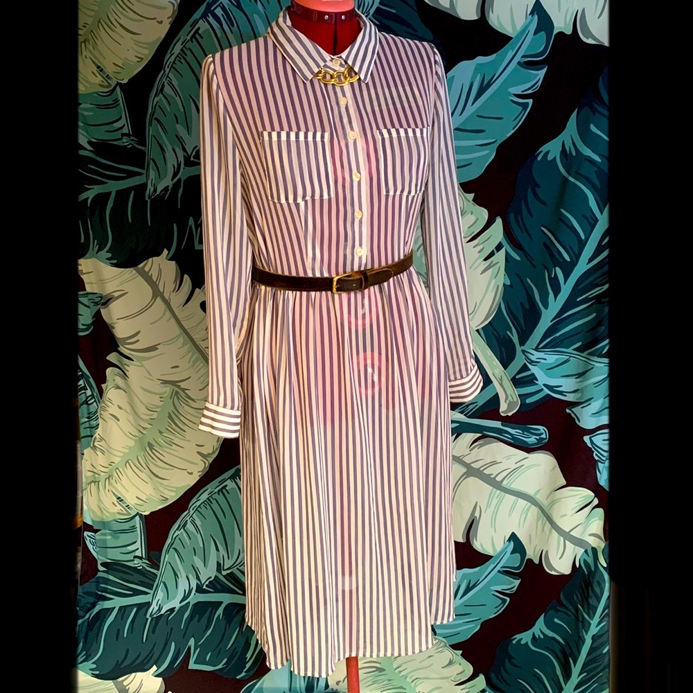 Sheer stripped shirt dress
